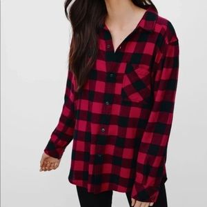 Brisco Aritzia TNA Red Buffalo Plaid Button down